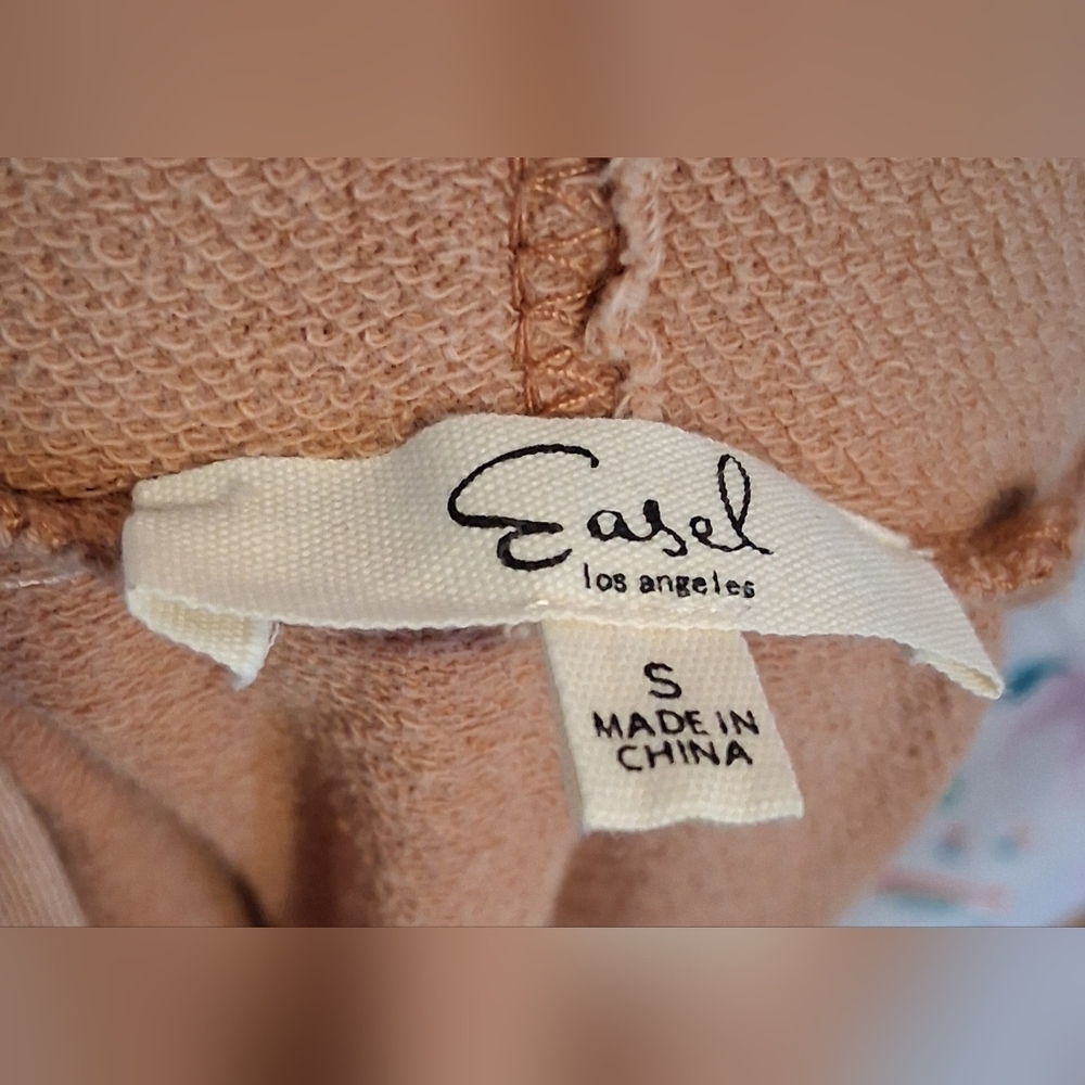 EUC Easel Dusty Rose Mineral Wash Boyfriend Baggy Cotton Casual Lace Hoodie SZ S - Picture 6 of 7
